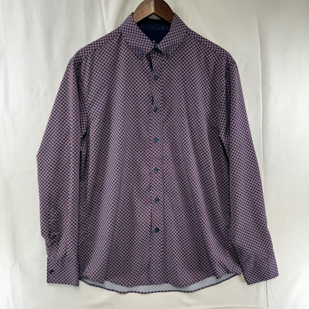 CON.STRUCT Button Down‎ Mens Medium Navy Red Slim Fit Performance Stretch Shirt